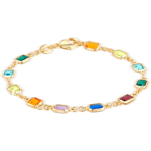Anthropologie Jewelry - NEW 18K Gold Plated Multicolor Crystal Bracelet in 7.5 Inches NWOT